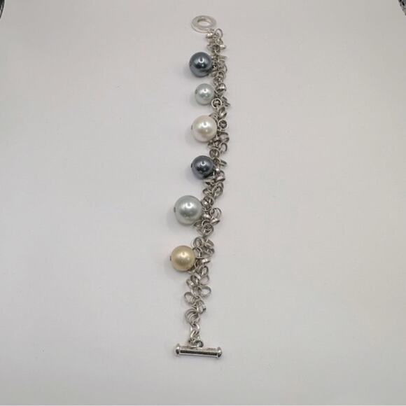 Unbranded Faux Pearl Dangle Bracelet Toggle Clasp Grey Silver White Gold Neutral - Picture 8 of 10